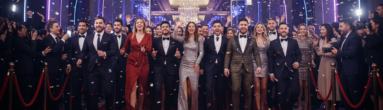 People excited and entering an event